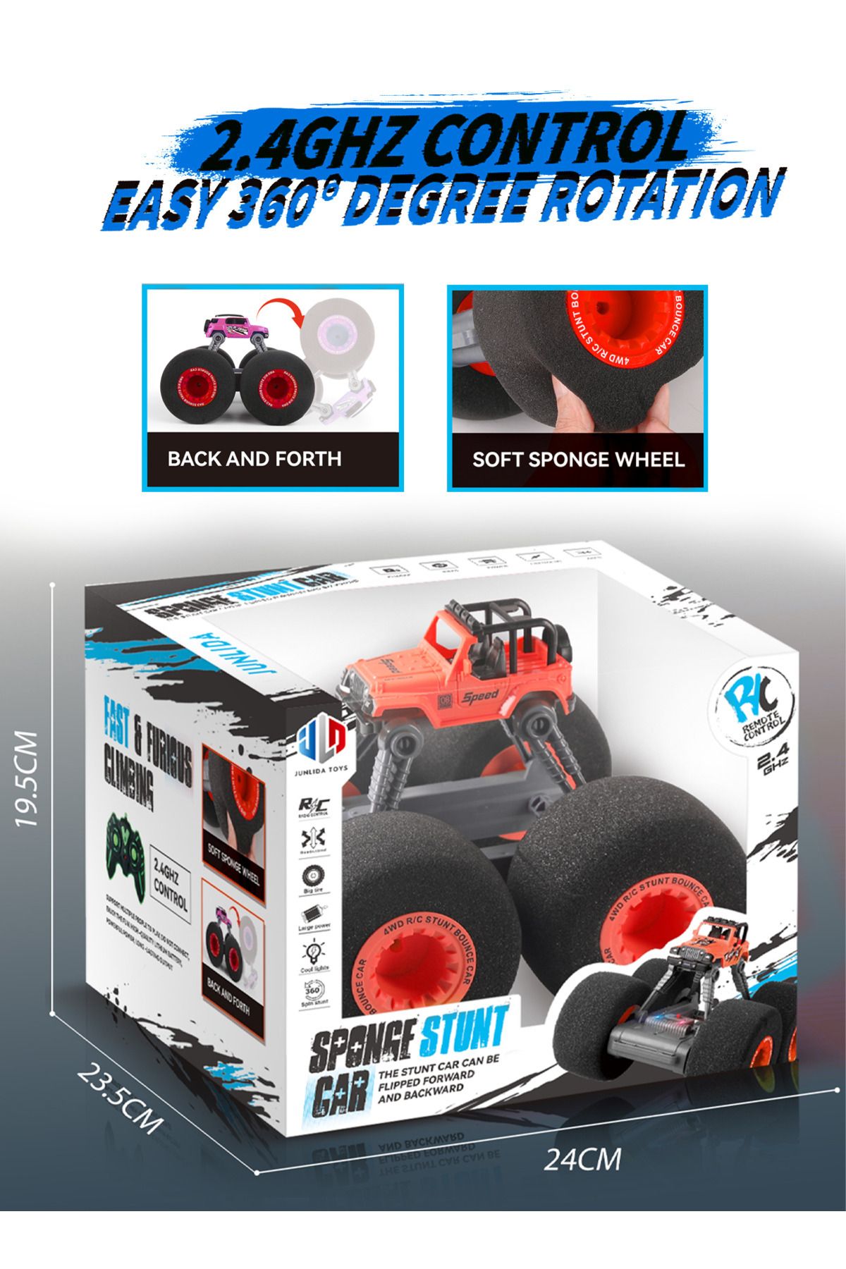 JUNLIDA-RC Stunt Car with Soft Sponge Wheels 360 Rotation, Rechargeable, High-Speed Flip RC Vehicle 4