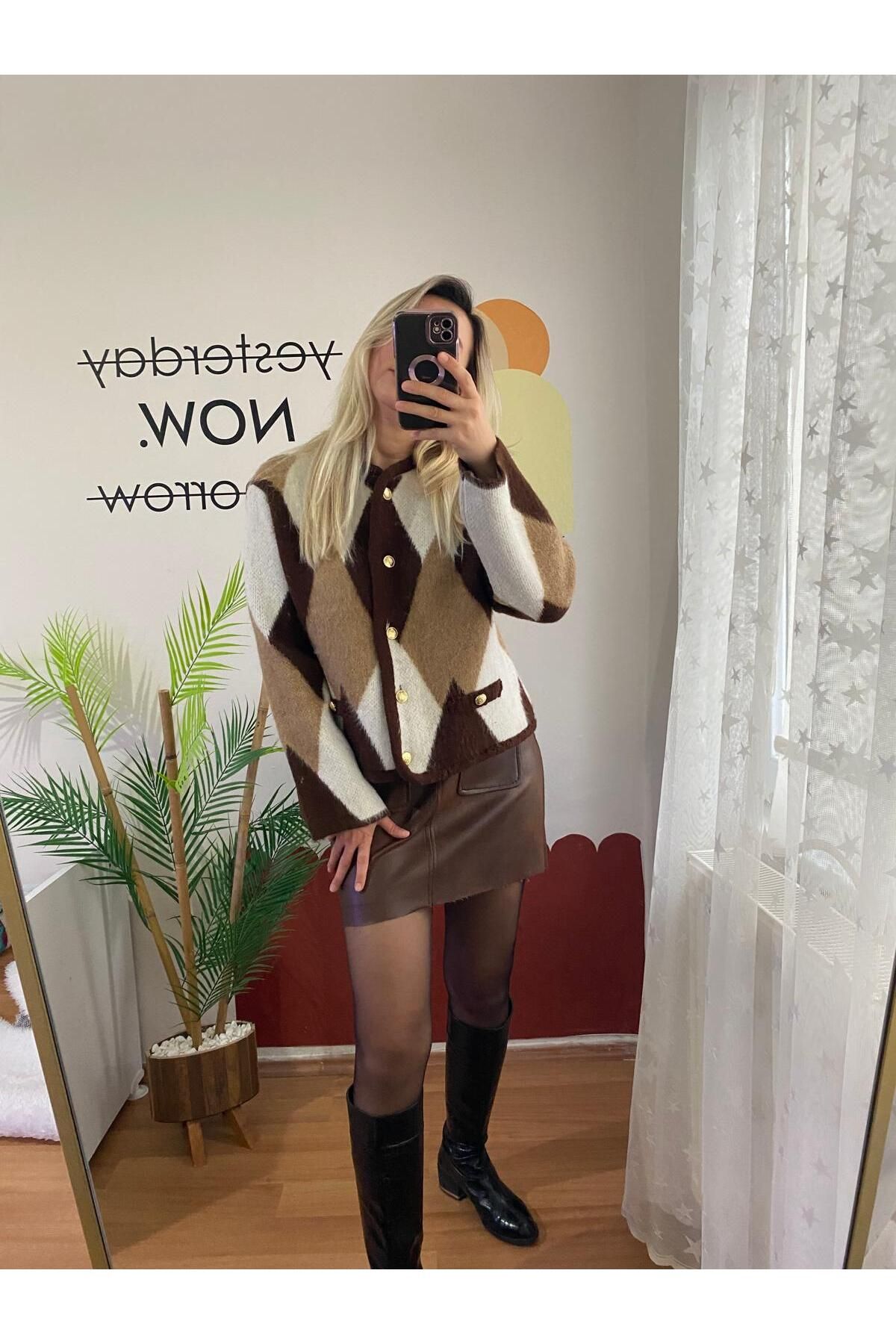 Roseden Suni Deri Çift Cepli Mini Etek