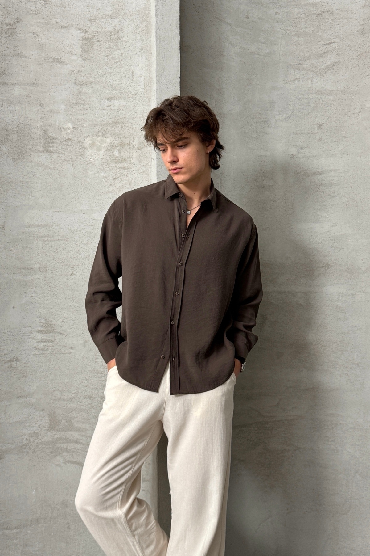 HYMAN  Erkek Oversize Modal Gömlek - Görsel 6