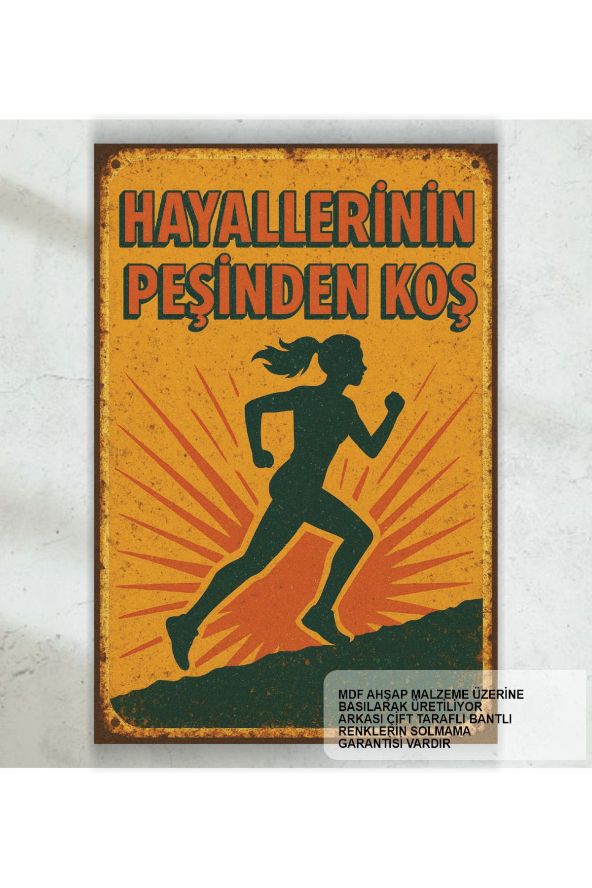 Hayat Poster hayallerinin peşinden koş motivasyon kişisel gelişim psikoloji duvar yazıları retro ahşap poster