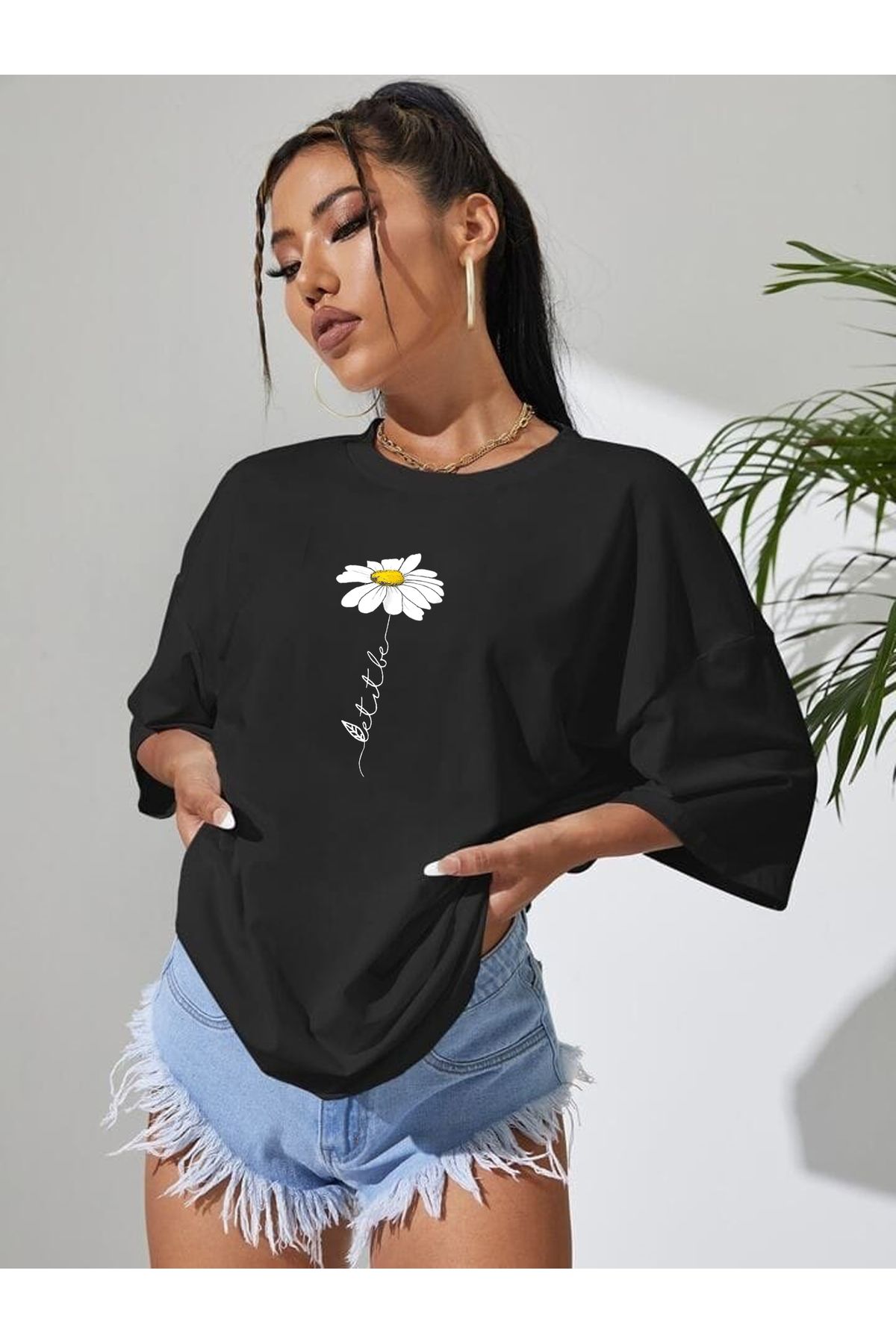 TekTarzz Unisex Papatya Tasarım Baskılı Tshirt