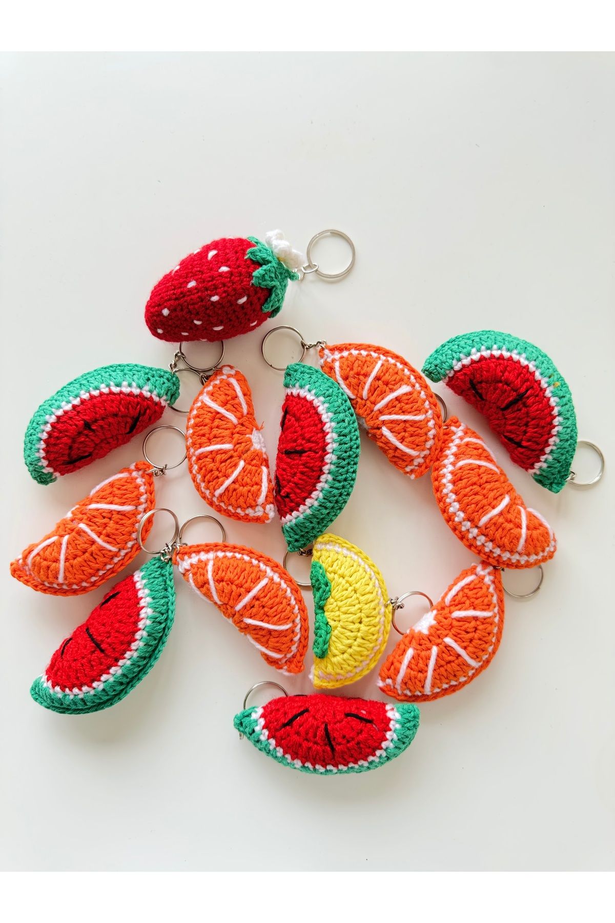 HatuShoping Amigurumi Limon-Karpuz-Mandalina 3’lü El Örmesi Anahtarlık/Çanta Süsü/Hediyelik