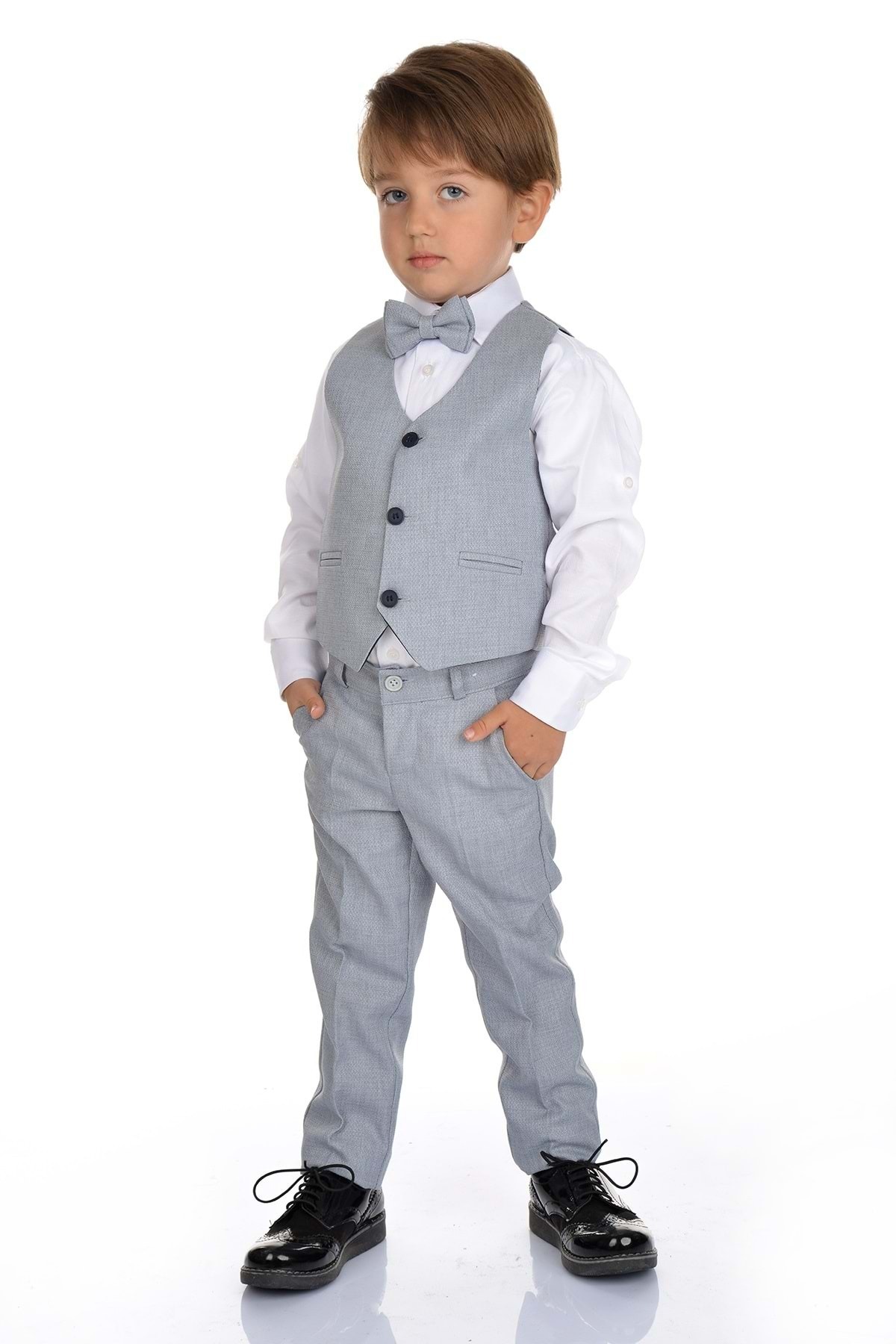 Mnk Yelekli Erkek Çocuk Takım Elbise MNK0272 GRİ fotoğrafı 3 (önizleme)