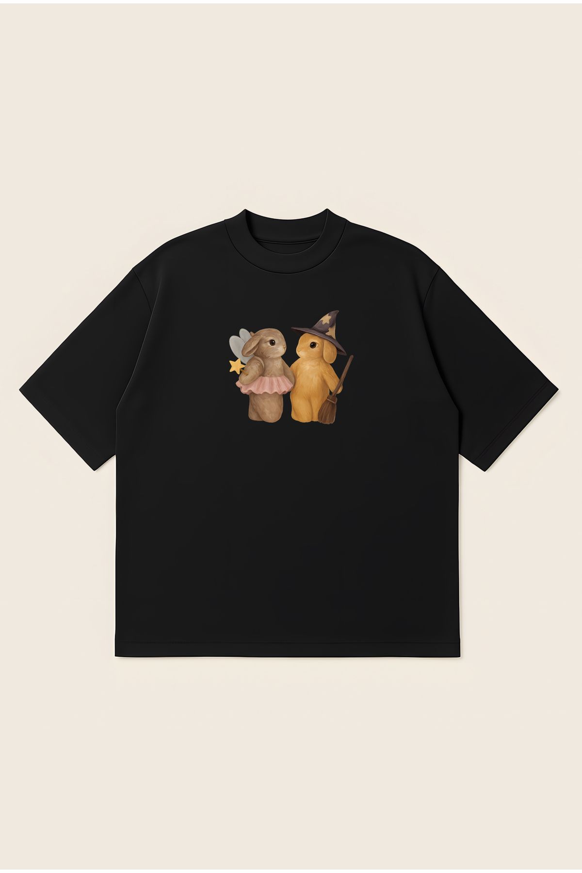 Moon Dancer Tavşanlı Unisex Oversize Baskılı Boxy Fit Kalın Kumaşlı T-shirt