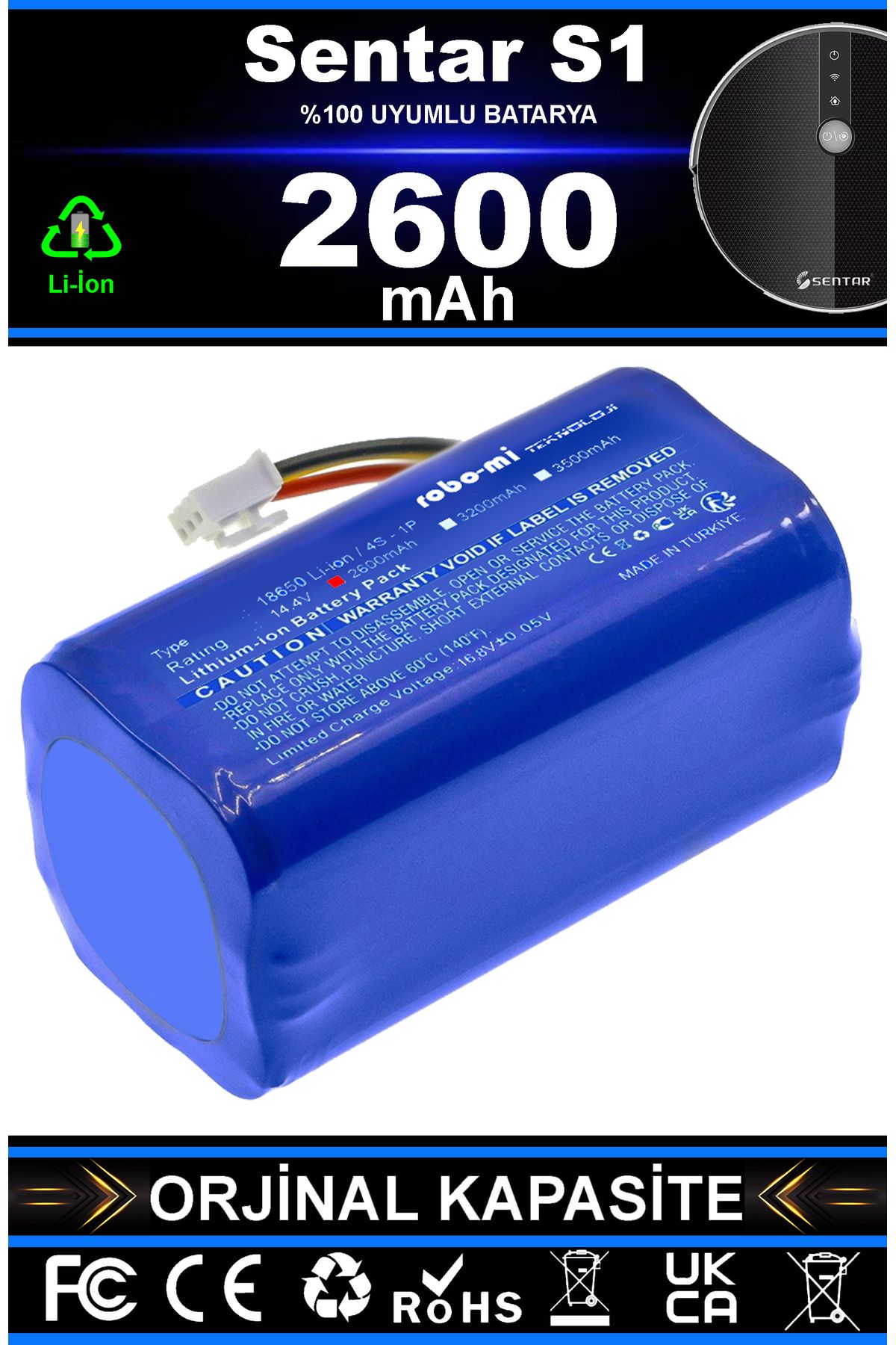 robo-mi Sentar Mop 1s Uyumlu Robot Süpürge Bataryası 2600mah