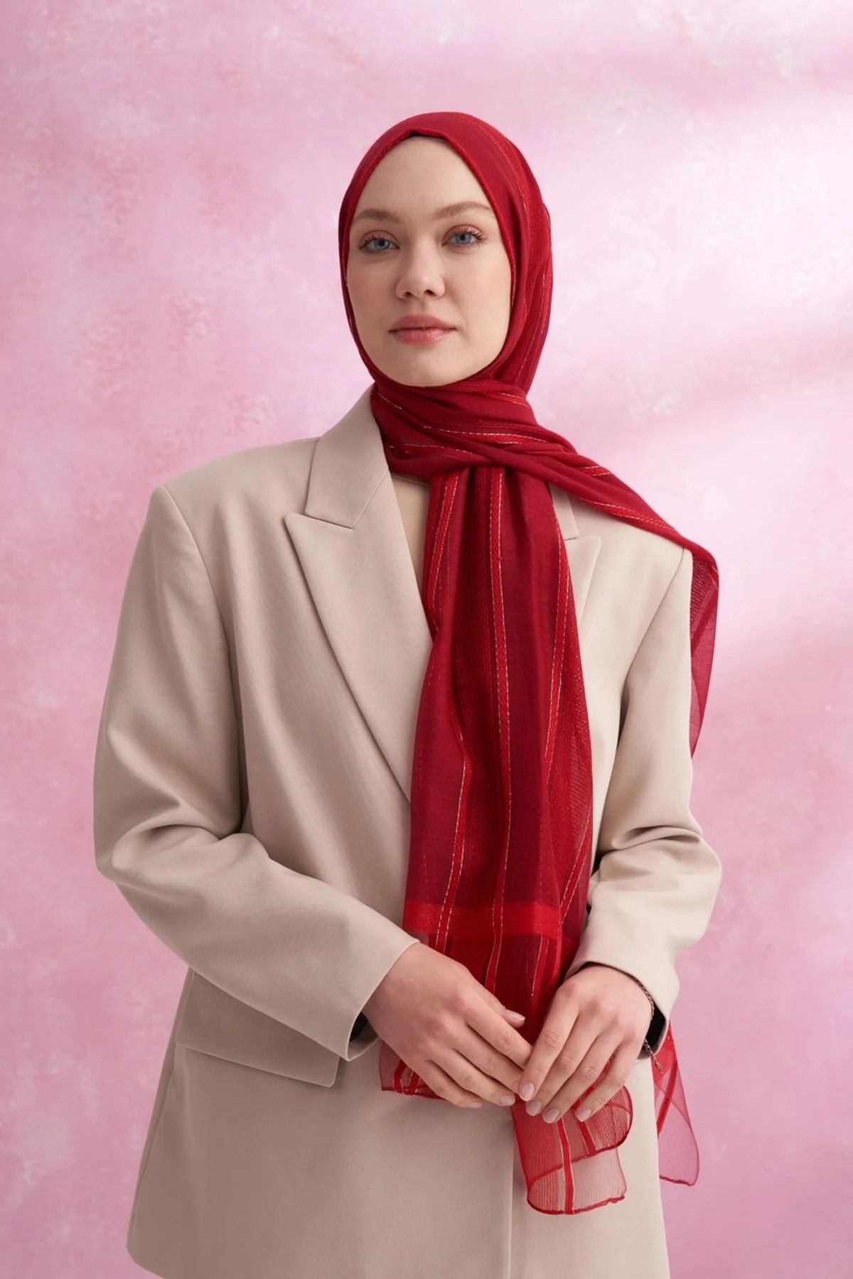 ARMANDA İPEKLİ RUBY ŞAL - KIRMIZI (İnce hafif)