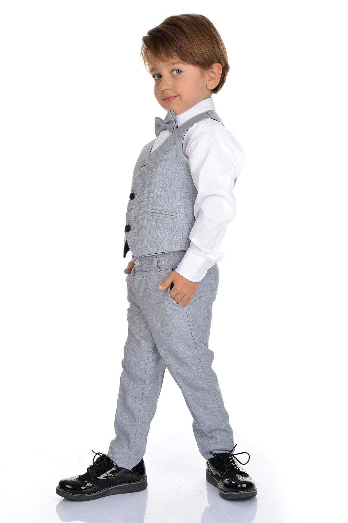 Mnk Yelekli Erkek Çocuk Takım Elbise MNK0272 GRİ fotoğrafı 4 (önizleme)