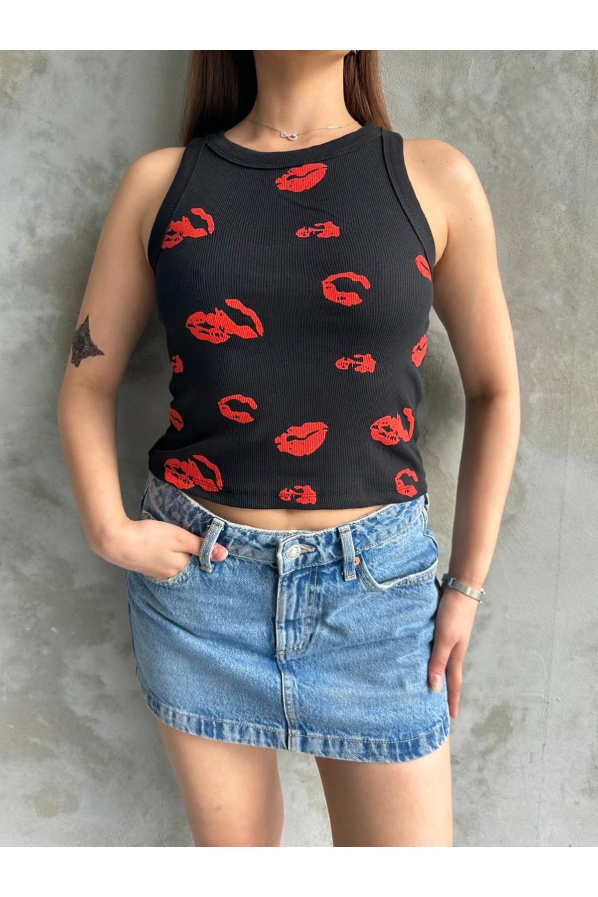 Fashi10 Öpücük baskılı bluz