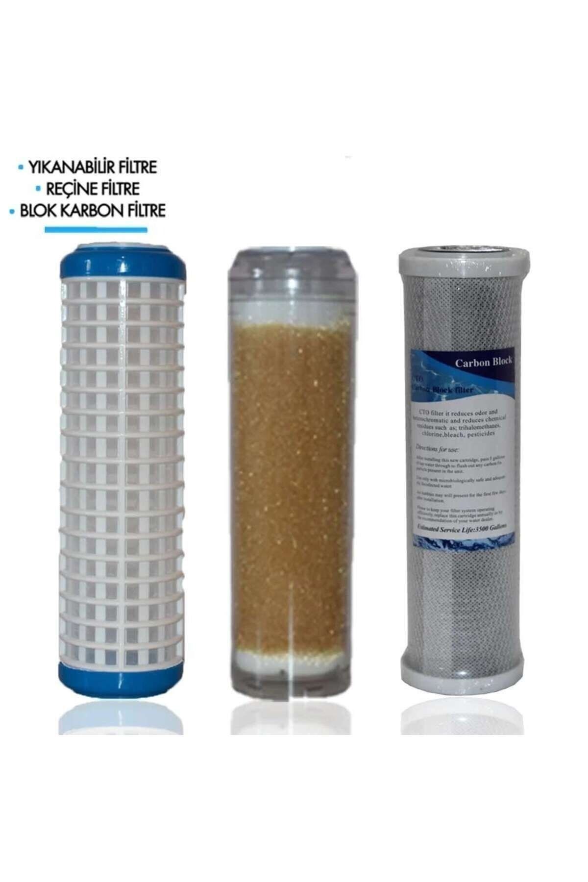 Filter Store Daire Bina Sayaç Girişi 10" Inch 3 Aşama (yıkanabilir , Reçine , Blok ) Yedek Filtre Seti