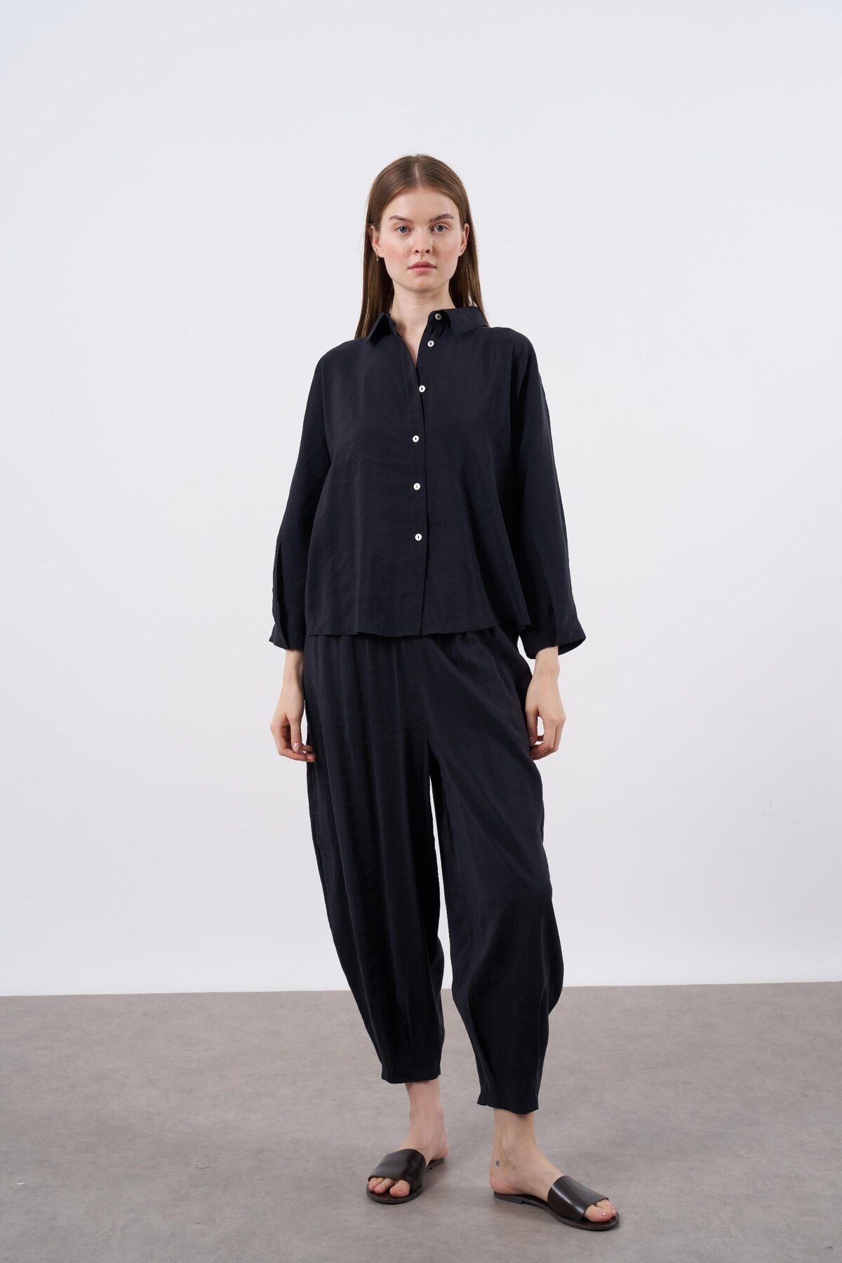 shieba outlet Premium Oversize Düşük Omuz Modal Kumaş Takım