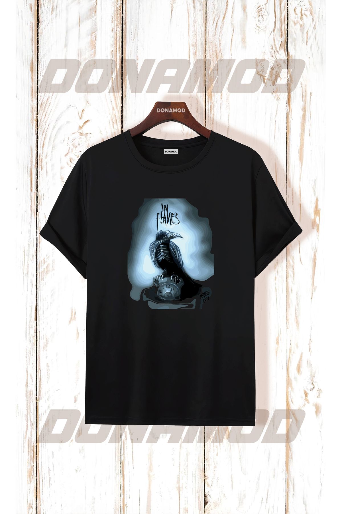 donamod Siyah Beyaz Oversize Opeth Rammstein Angel Radiohead Burzum Rock Metal Black Müzik Tişört T shirt