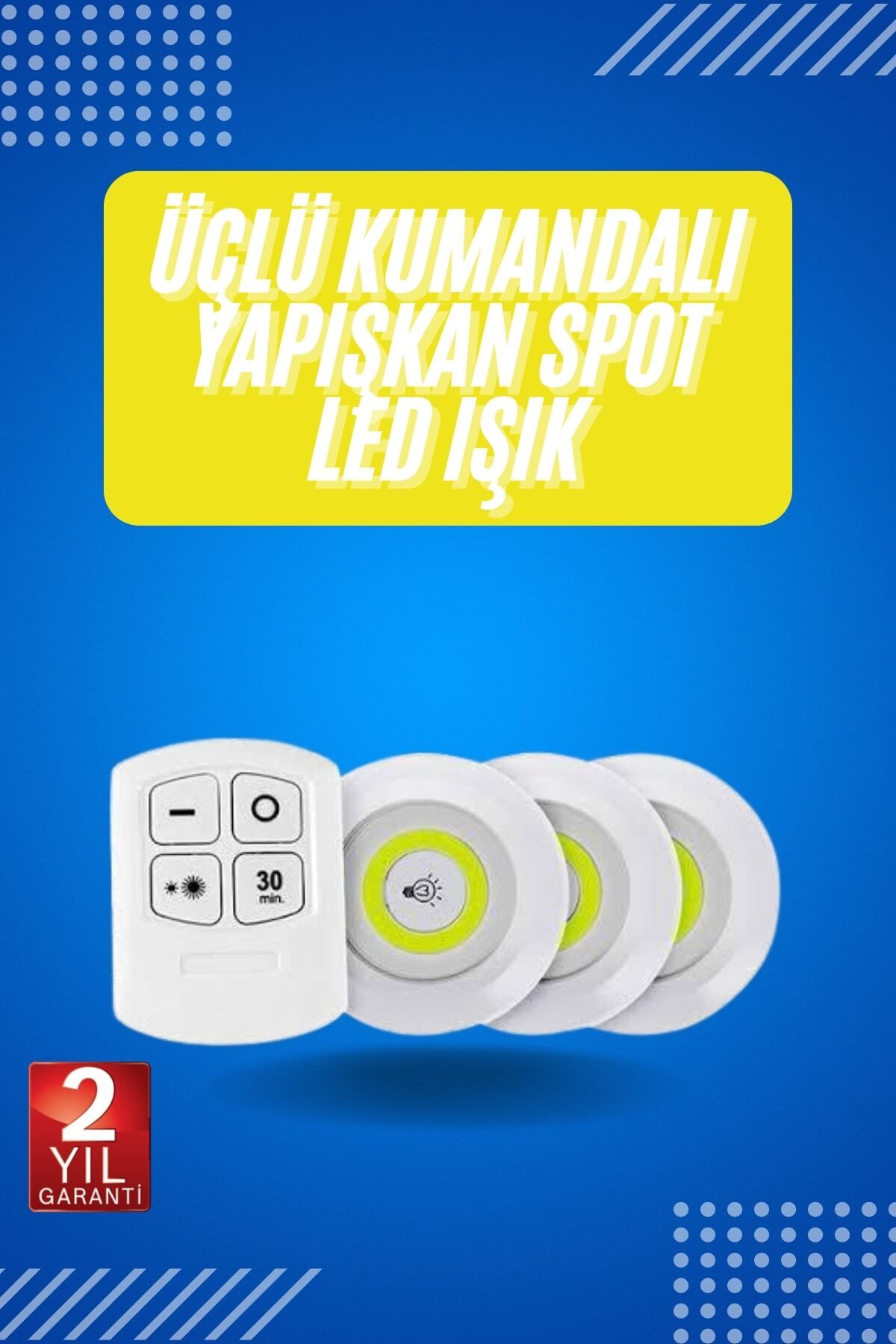 ASTRALTECH Yapışkanlı 3'lü Spot Led Işık Lamba Montajsız Pilli Uzaktan Kumandalı