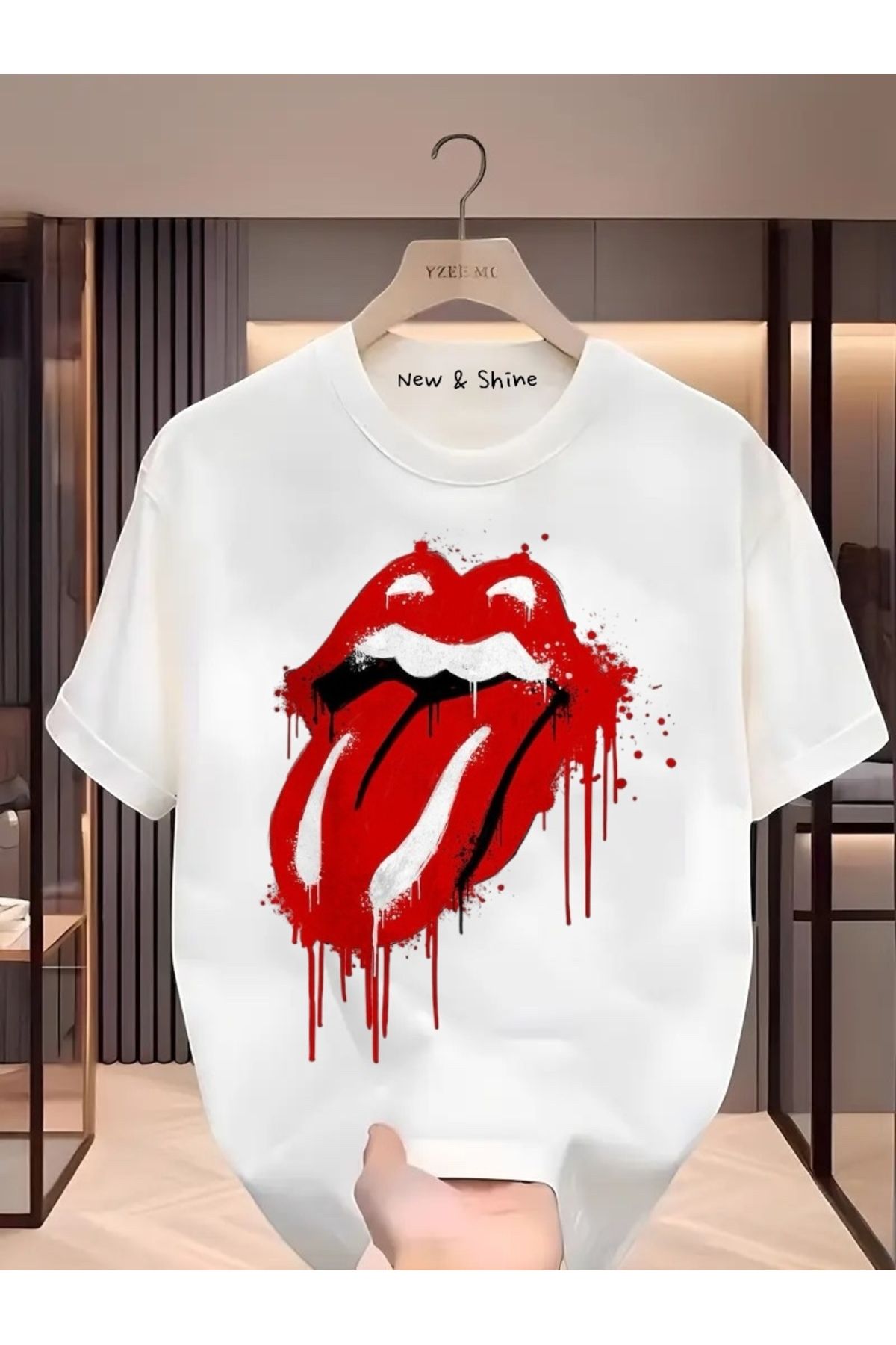 New Shine Rolling Stones Büyük Beden Oversize T-Shirt