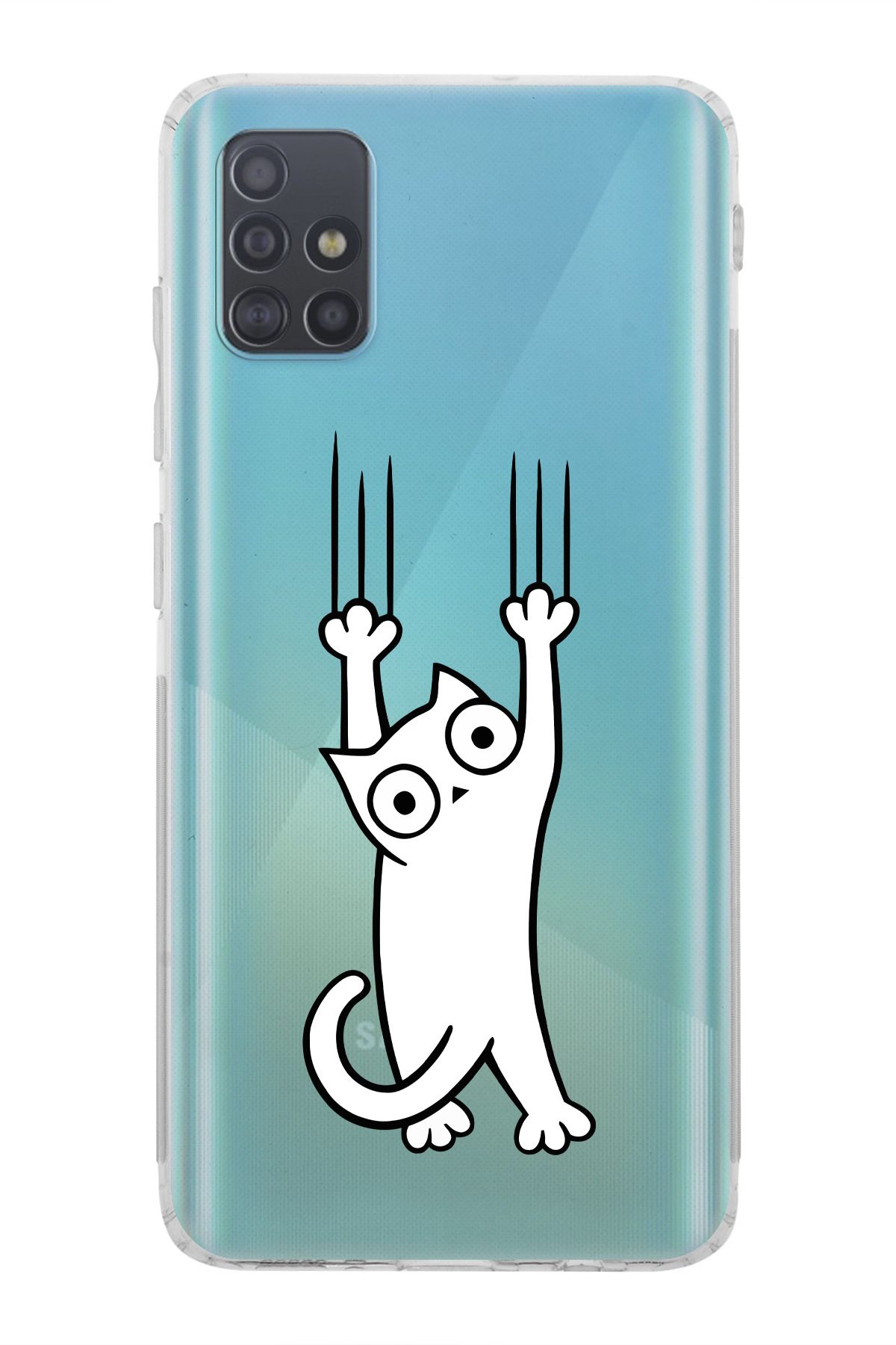 moonset Samsung Galaxy A51 Uyumlu Kedi Tasarımlı Baskılı Şeffaf Telefon Kılıfı