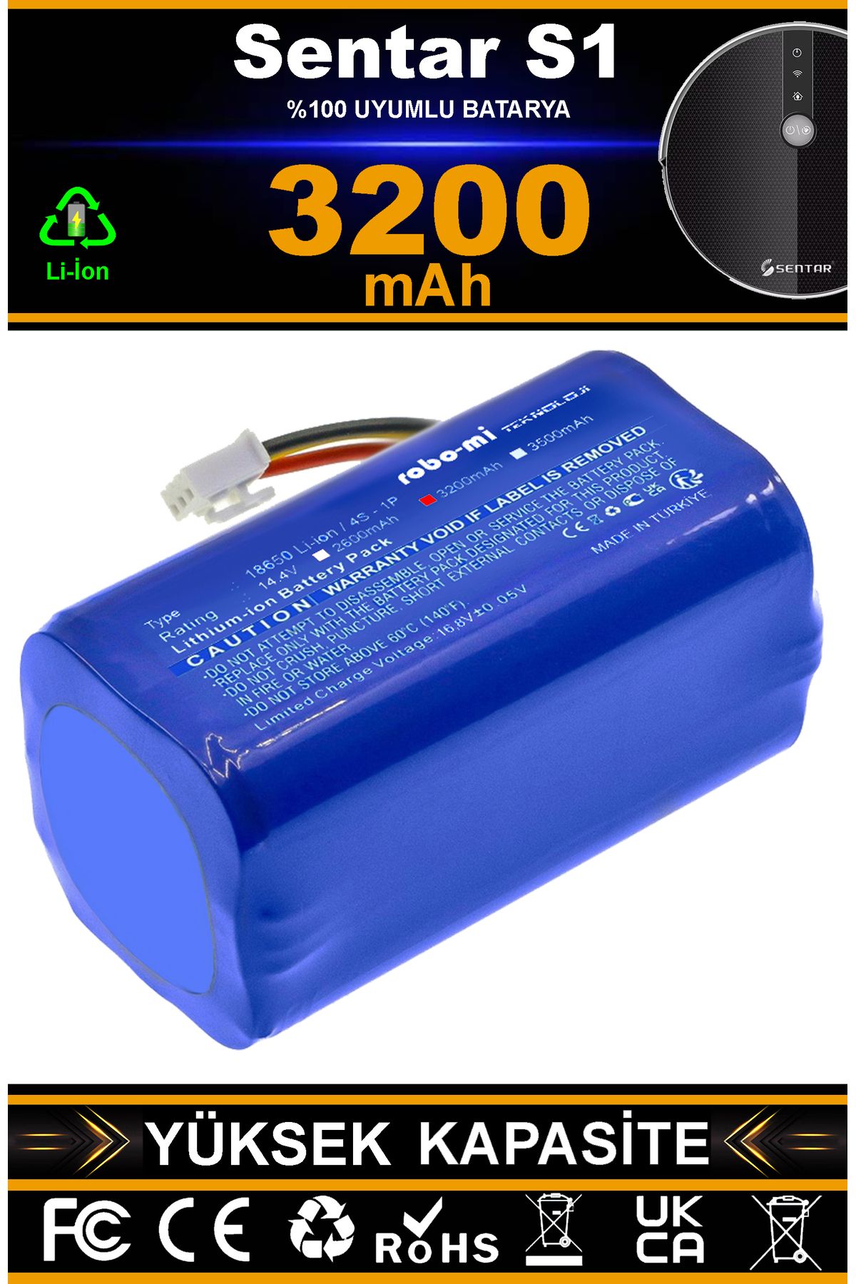 robo-mi Sentar Mop 1s Uyumlu Robot Süpürge Bataryası 3200mah(YÜKSEK KAPASİTE)