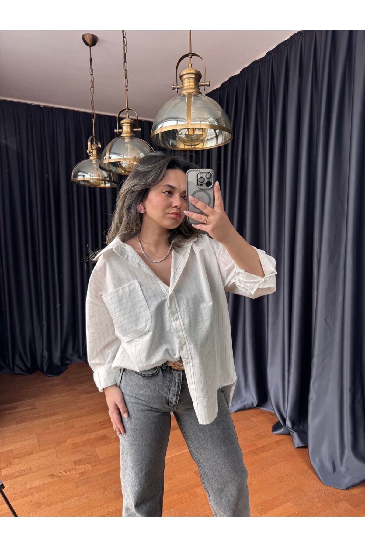 BÜŞRA PERKER Oversize Çizgili Gömlek