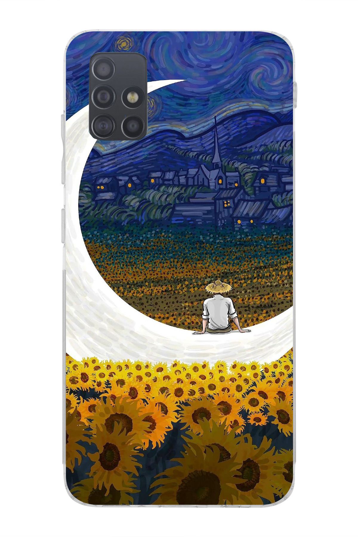 moonset Samsung Galaxy A71 Uyumlu Van Gogh Tasarımlı Baskılı Şeffaf Telefon Kılıfı
