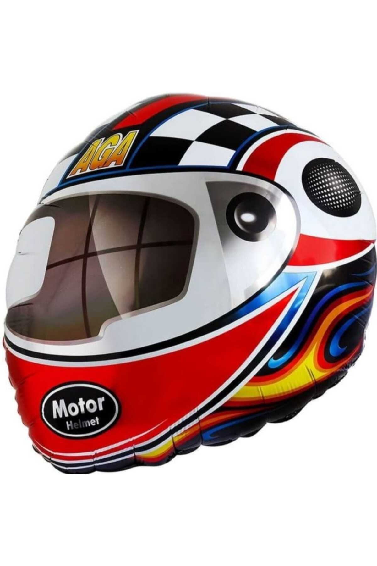 PARTİ AŞKI Motor ve Kask Şekilli Folyo Balon - Motorcu Kask Yarış Temalı Doğum Günü Parti Balonu