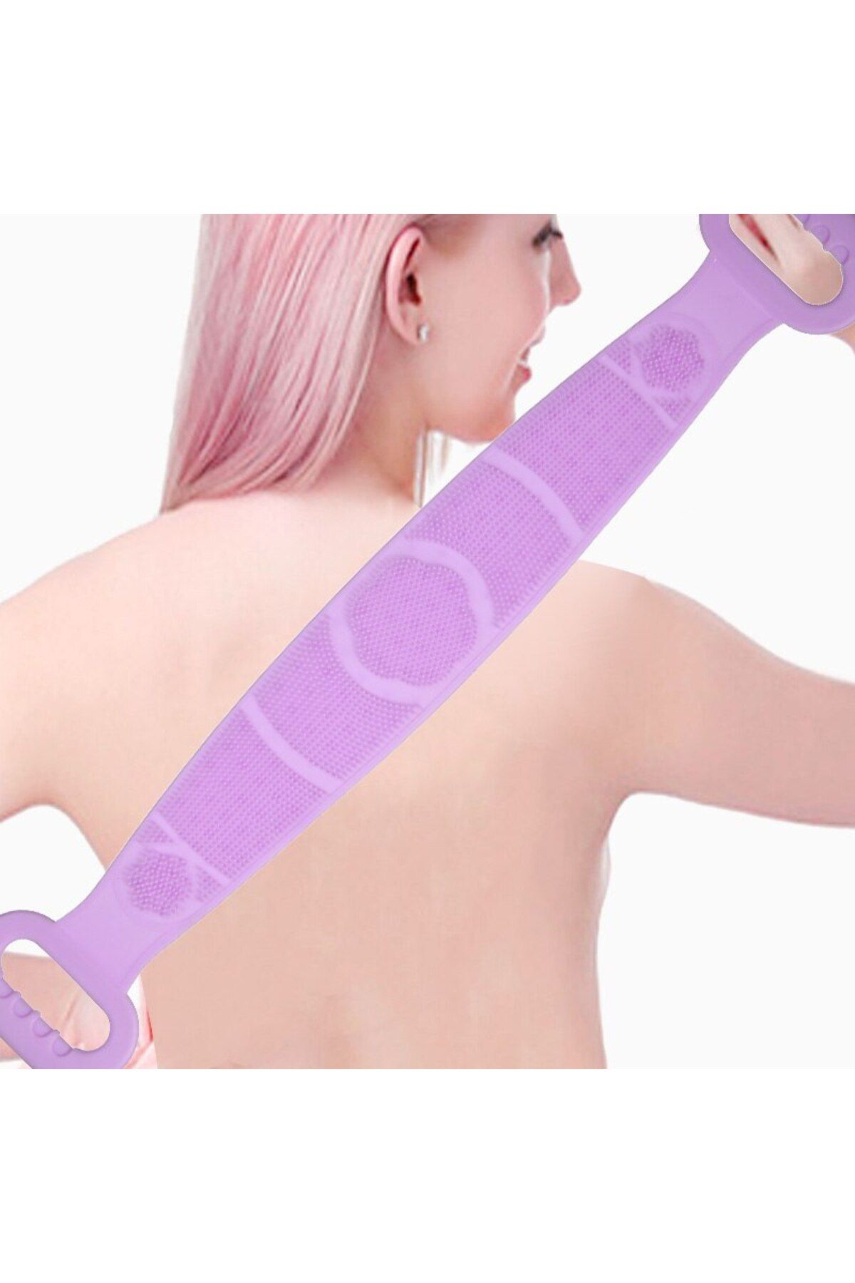 ALHAY 70 cm Çift Taraflı Sırt Kesesi -Silikon Duş Kesesi - Peeling Banyo Kesesi