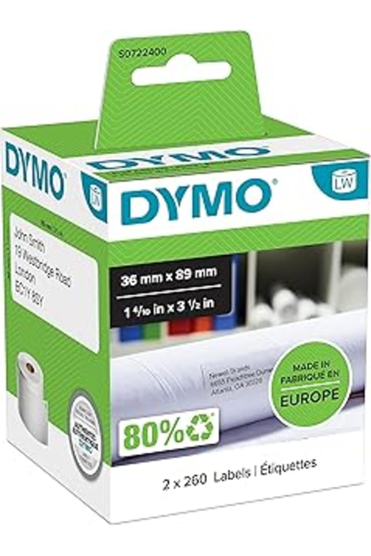 NETWORK ART Dymo S0722400, LW Geniş Adres Etiketi, (89x36 mm) 520 Etiket/Paket - (99012)