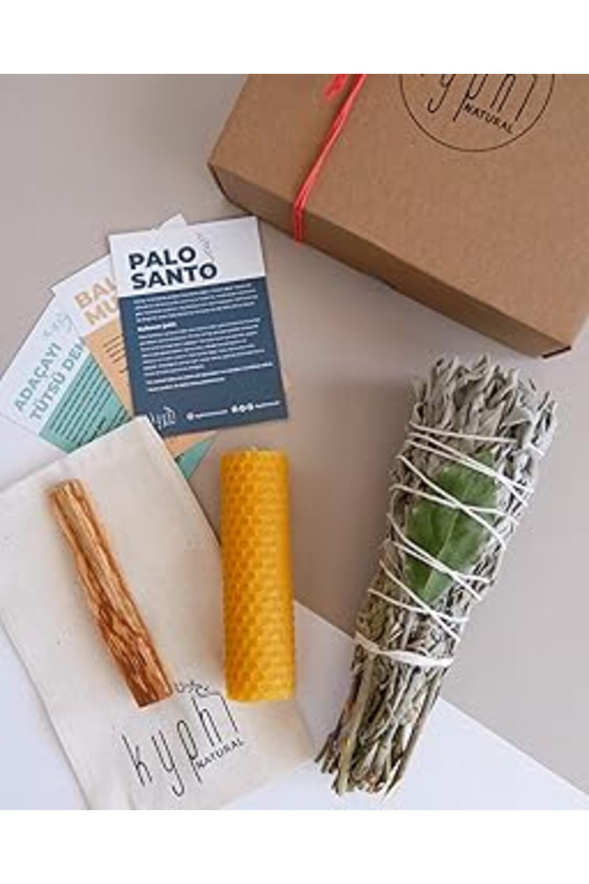 karadağsb Kyphi Natural Enerji Başlangıç Seti: Palo Santo Tütsü, Balmumu Mum, Adaçayı Tütsü Demeti
