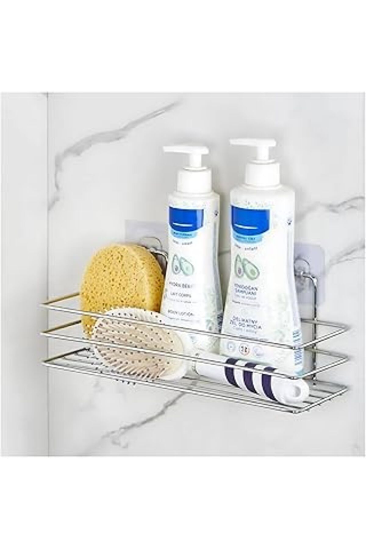 robotrend Krom Paslanmaz Yapışkanlık Raf - Ultra Güçlü Yapışkanlı Banyo Düzenleyici Organizer Şampuan, Krem,