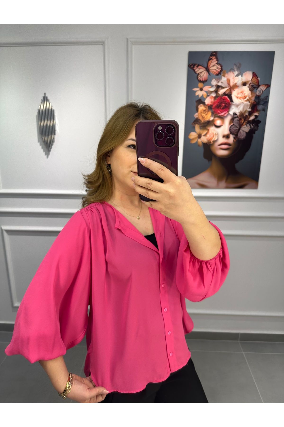 Butik Kadın Şifon Gömlek Pembe