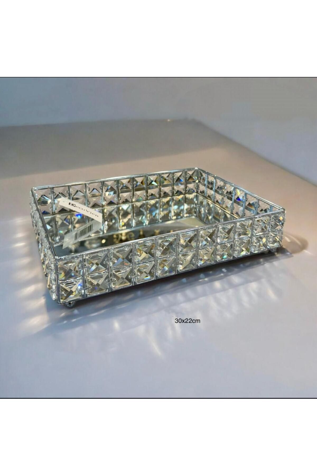 decovien KRİSTAL TAŞLI METAL AYNALI TEPSİ