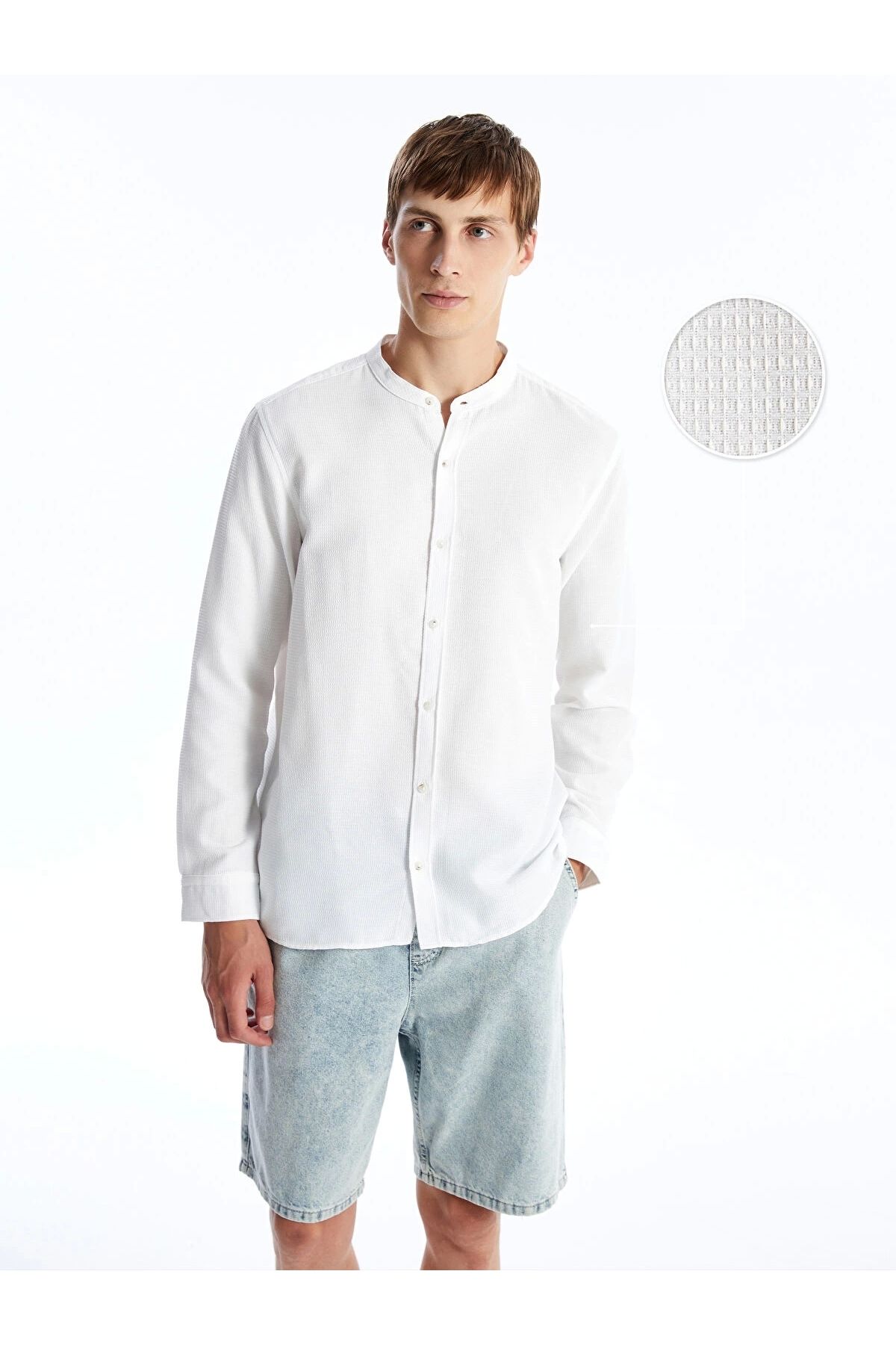 LC Waikiki LCW Vision Beyaz Slim Fit Hakim Yaka Uzun Kollu Armürlü Erkek Gömlek
