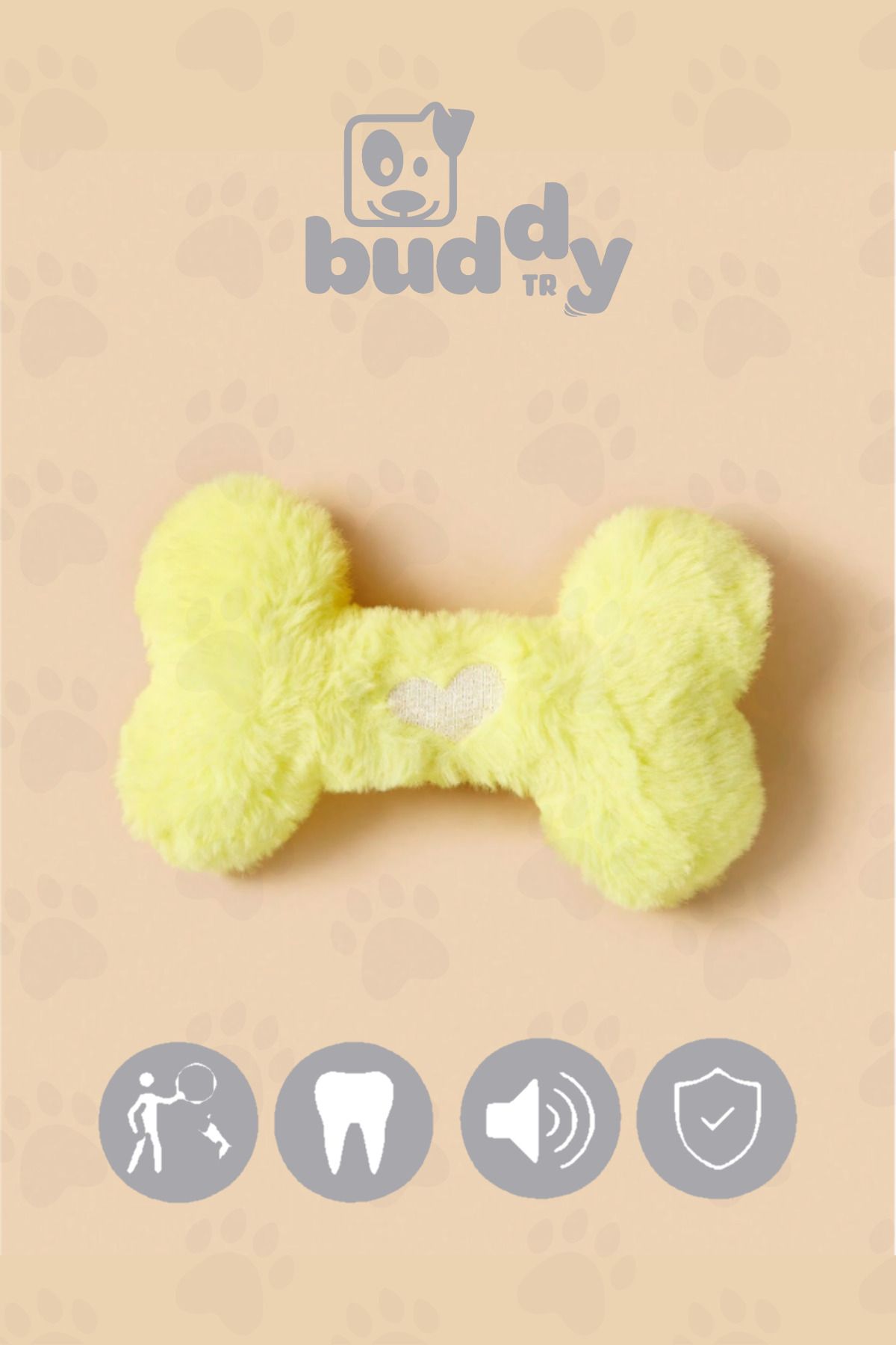 buddyTR Sarı Peluş Kemik - Çiğnemeye Karşı Ekstra Dirençli