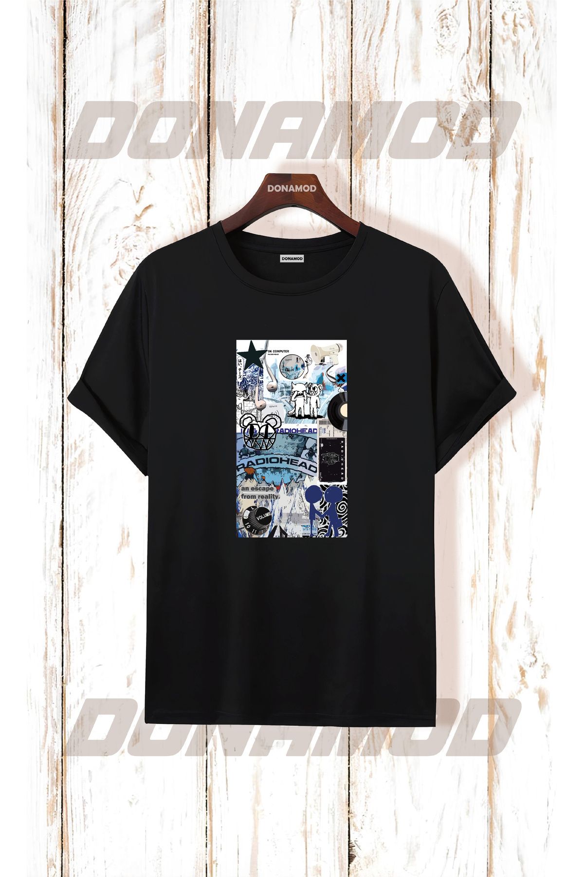 donamod Siyah Beyaz Oversize Radiohead Rammstein Angel Opeth Burzum Rock Metal Black Müzik Tişört T shirt