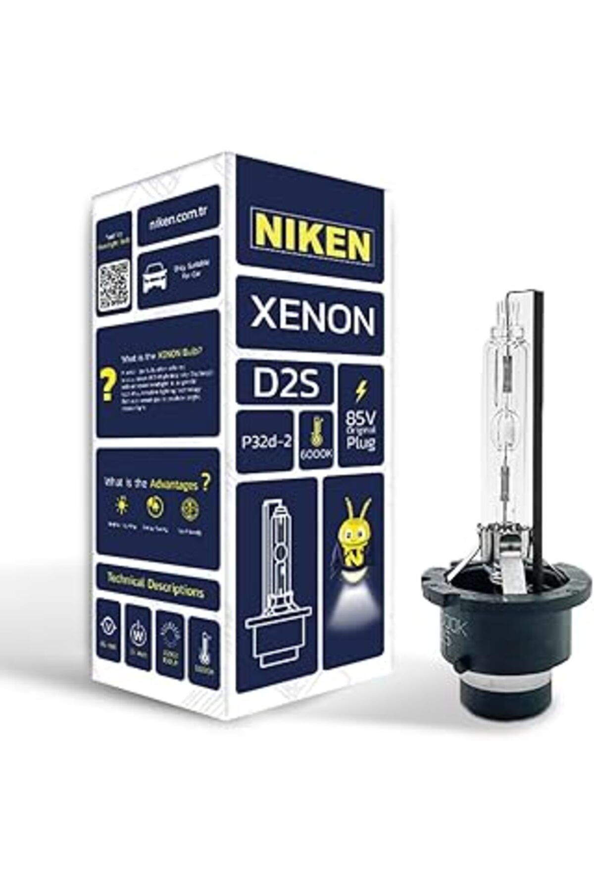 Roses Store Niken D2S 6000K Beyaz Xenon Far Ampulü, 85V, 35W, P32D-2, 6000K