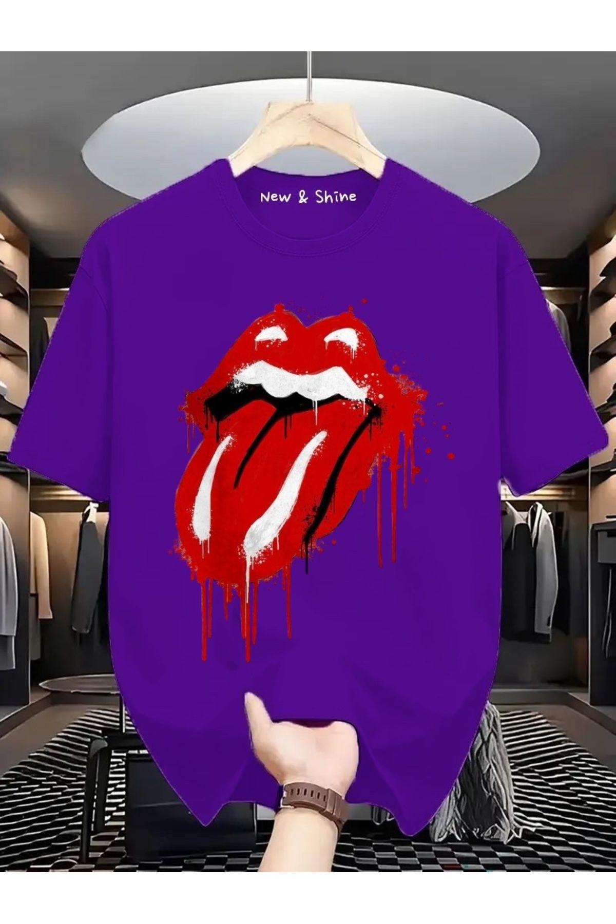 New Shine Rolling Stones Büyük Beden Oversize T-Shirt