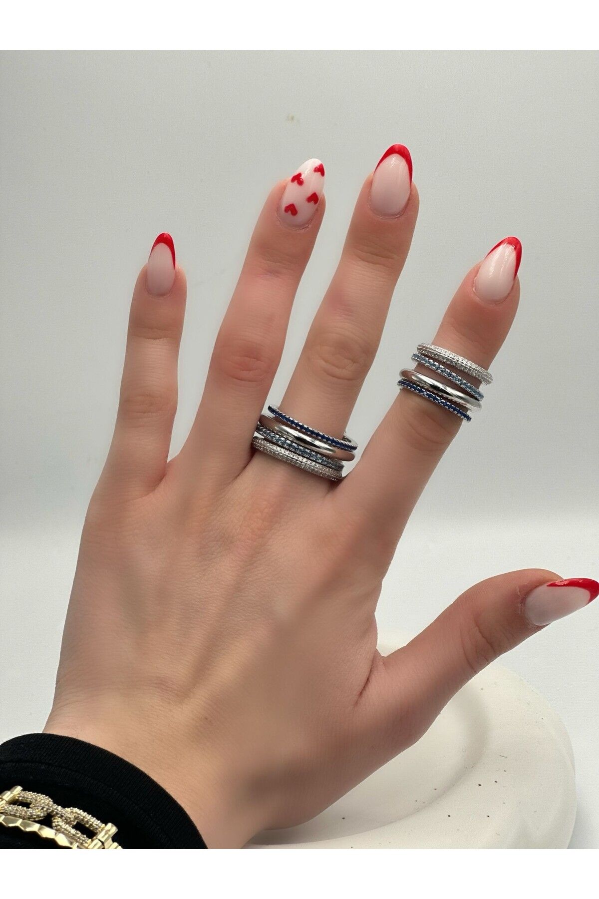 MyladyAccessoriess Mavi Zirkon Taş Detaylı 4Lü Set Çelik Yüzük 16