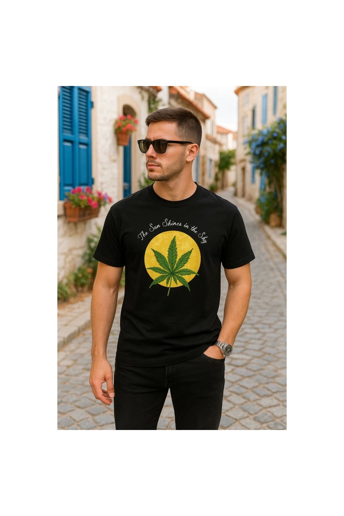 Marsilyan - Ön Ve Arka Baskılı Oversize Bisiklet Yaka Tshirt