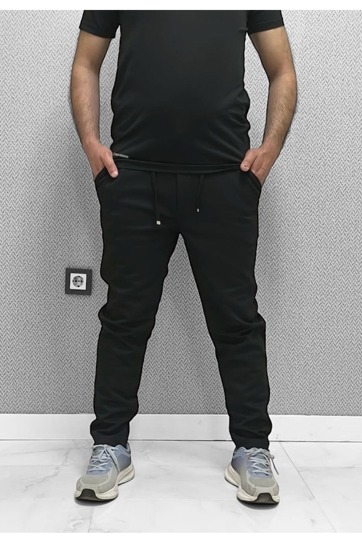 MODA SİYAH ERKEK PANTOLON KRAL PİKE KUMAŞ BELİ LASTİKLİ BAĞCIKLI DÜZ PAÇAMODEL