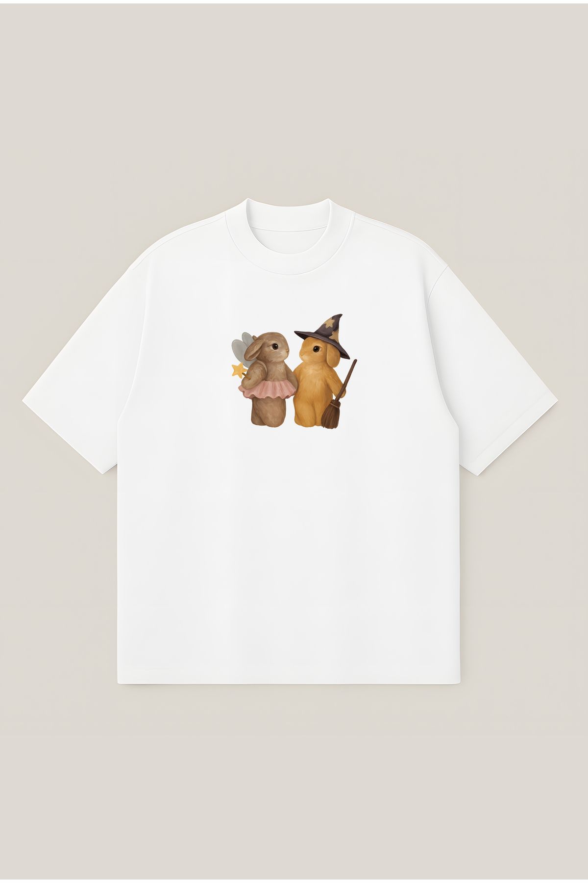 Moon Dancer Tavşanlı Unisex Oversize Baskılı Boxy Fit Kalın Kumaşlı T-shirt