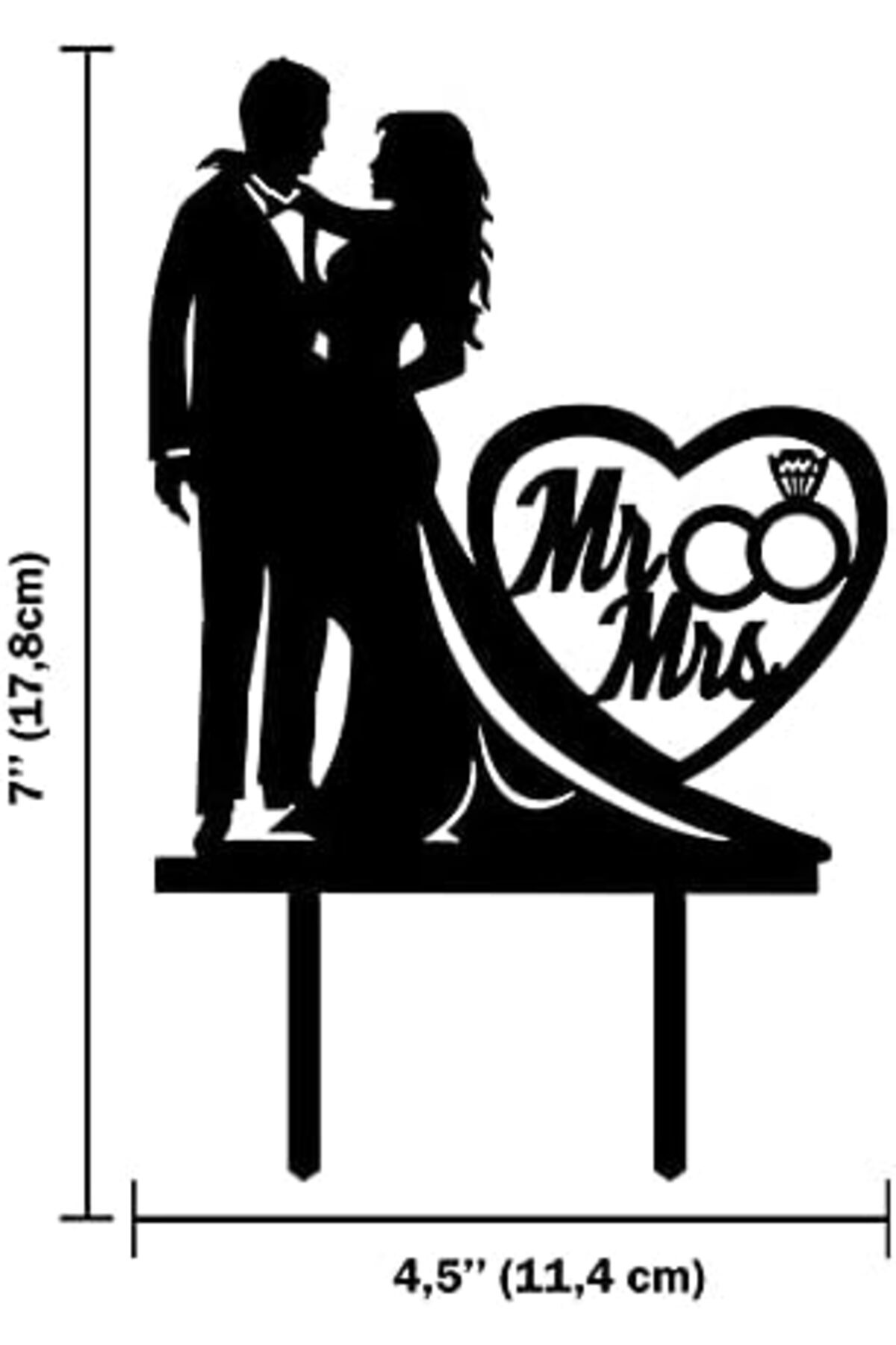 Generic-Acrylic Wedding Cake Topper, Groom and Bride Hug with Mr & Mrs, Heart and Wedding Rings Design 2