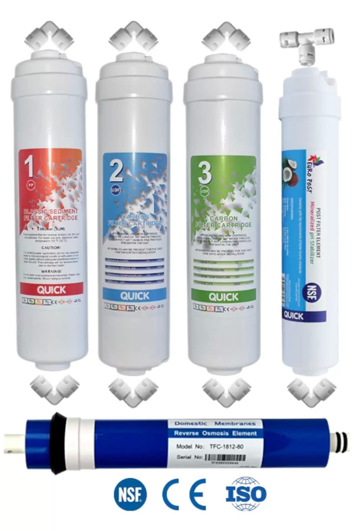 Filter Store Kapalı Kasa Inline Su Arıtma Cihazı Uyumlu 80 Gpd Domestic Membranlı 5 Aşamalı Filtre Seti