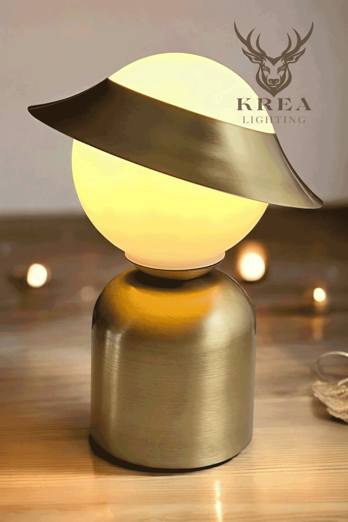 Krea Lighting Eskitme Glop Top Camlı Şapkalı Şık Masa Lambası Abajur