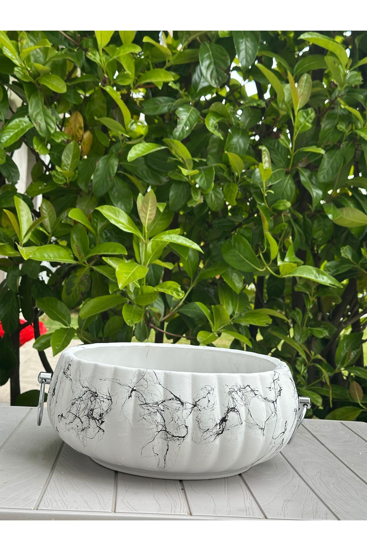 LAVİTTA mermer desen seramik saksı tek adet 30 cm çap 14 cm yükseklik
