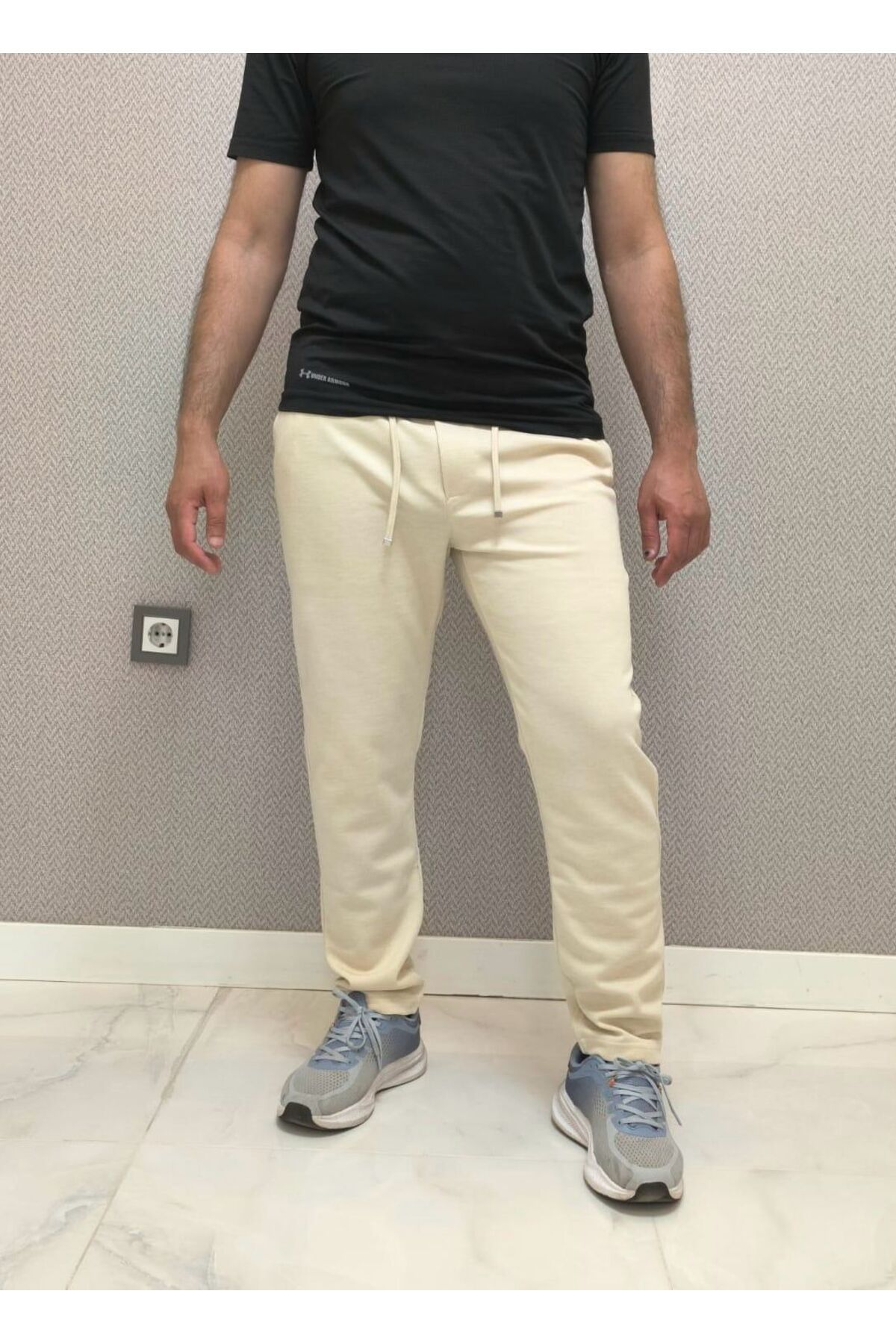 MODA BEJ ERKEK PANTOLON KRAL PİKE KUMAŞ BELİ LASTİKLİ BAĞCIKLI DÜZ PAÇA MODEL