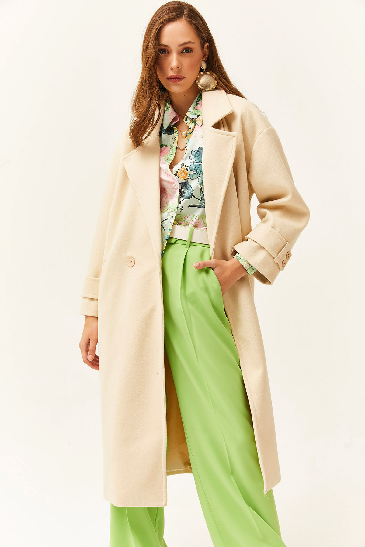 Women's Stone Lined Oversize Cachet Long Coat with Pocket