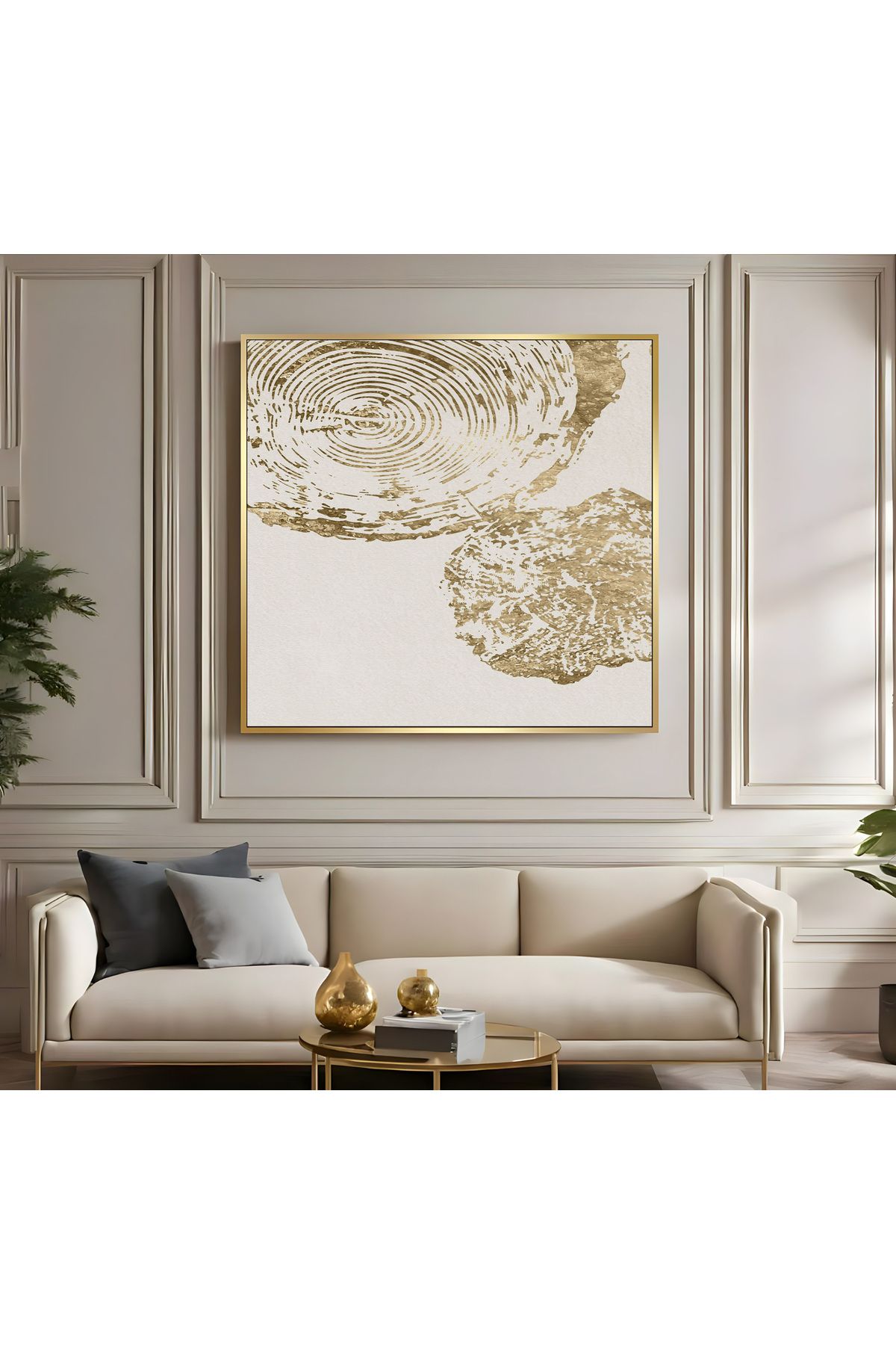 Harikabirev HARİKABİREV|METAL ÇERÇEVELİ KANVAS TABLO KREM GOLD BOHEM MODELİ |CKKARE
