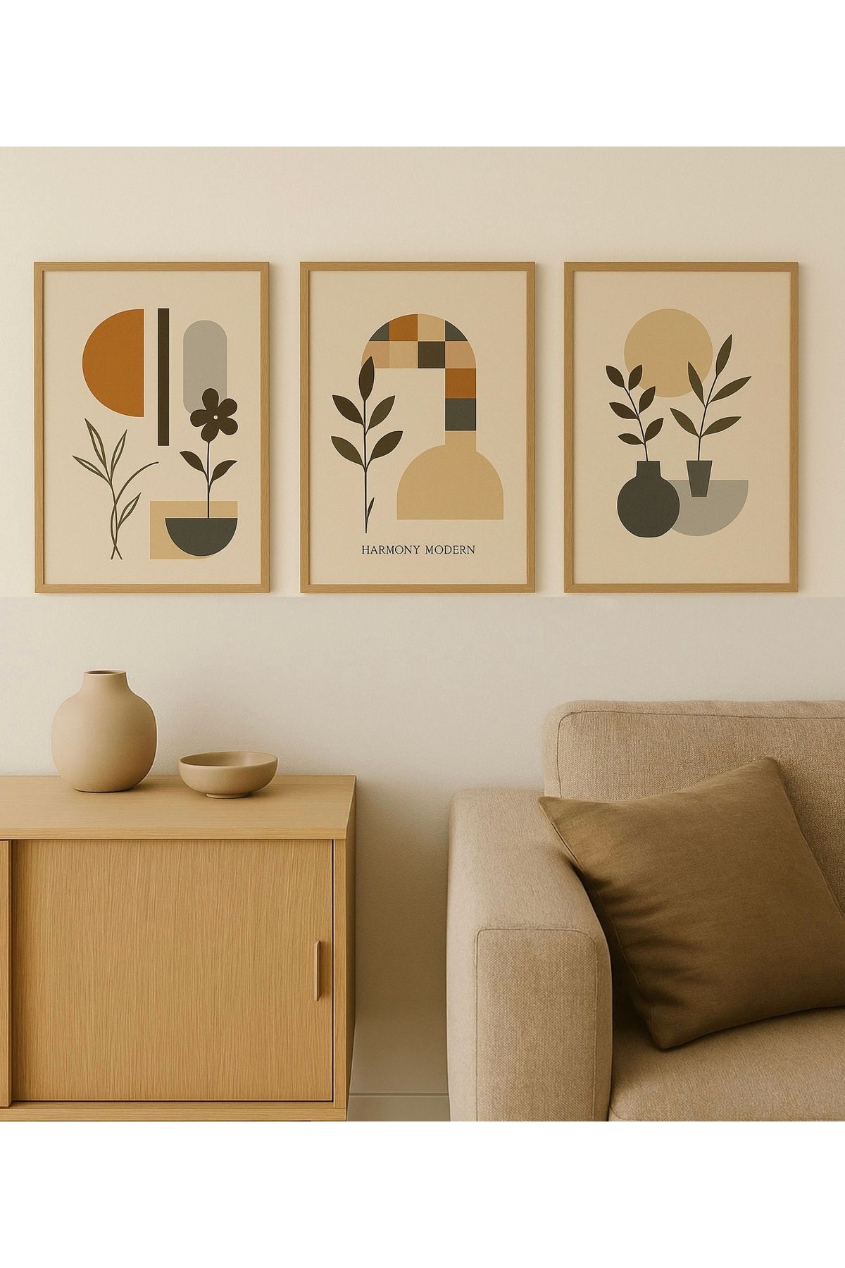 For Art Atölye Harmony Modern – Özel Tasarım Dijital Baskı Ahşap Çerçeveli 3’lü Tablo Seti