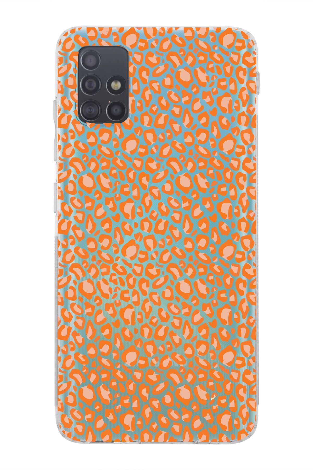 moonset Samsung Galaxy A51 Uyumlu Turuncu Leopar Tasarımlı Baskılı Şeffaf Telefon Kılıfı