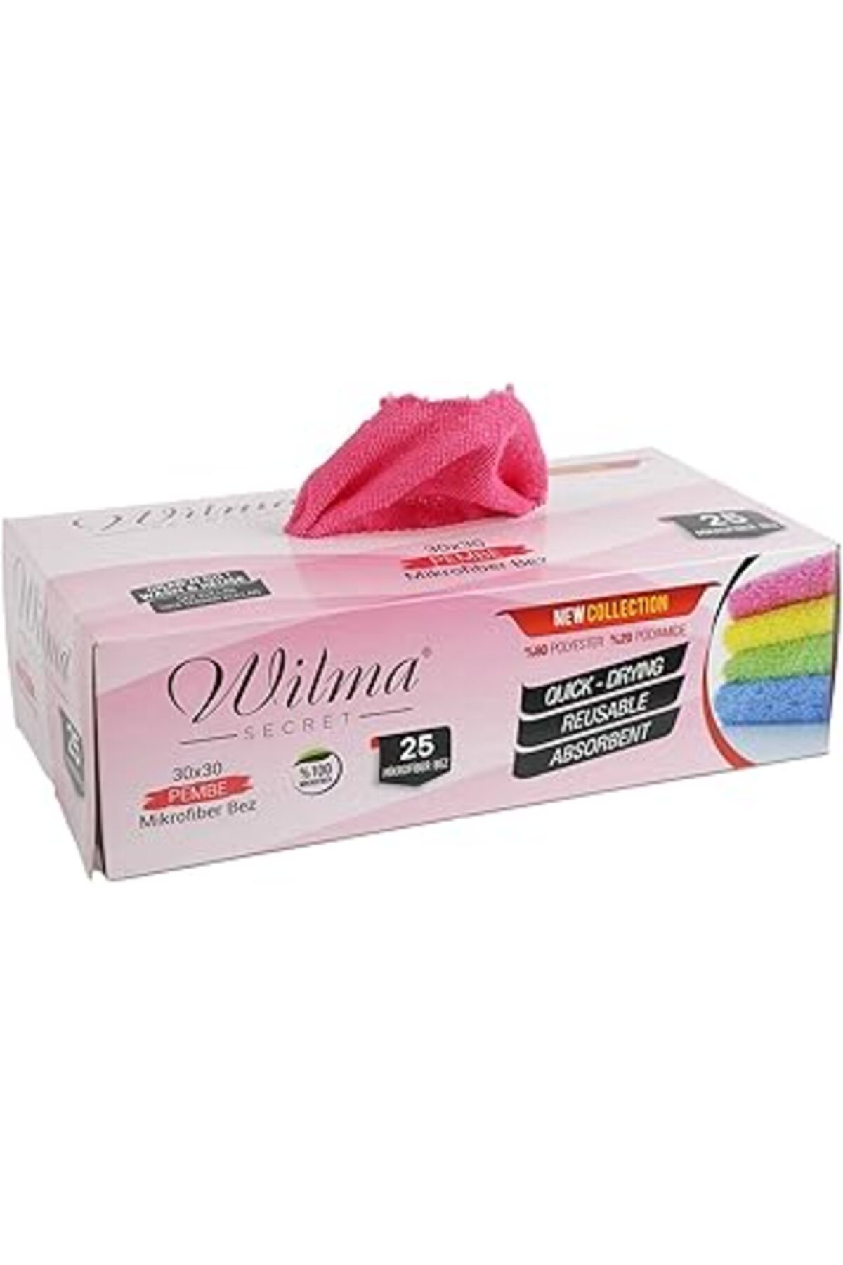 NZM TİCARET Adı: Wilma Secret Mikrofiber Temizlik Bezi Kutulu 25 Adet – Yeniden Kullanılabilir Mikrofiber Bezle
