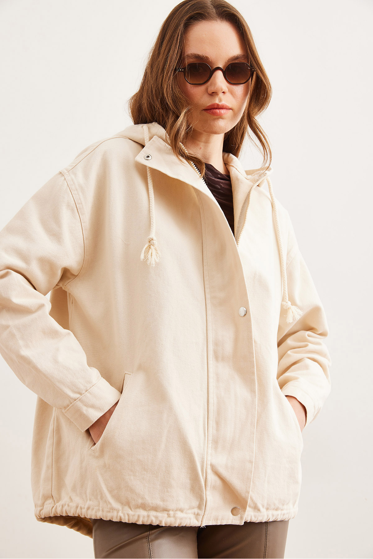 Olalook  Kadın Taş Cepli Fermuarlı Çıtçıt Detaylı Gabardin Ceket CKT-19000419 - Görsel 7