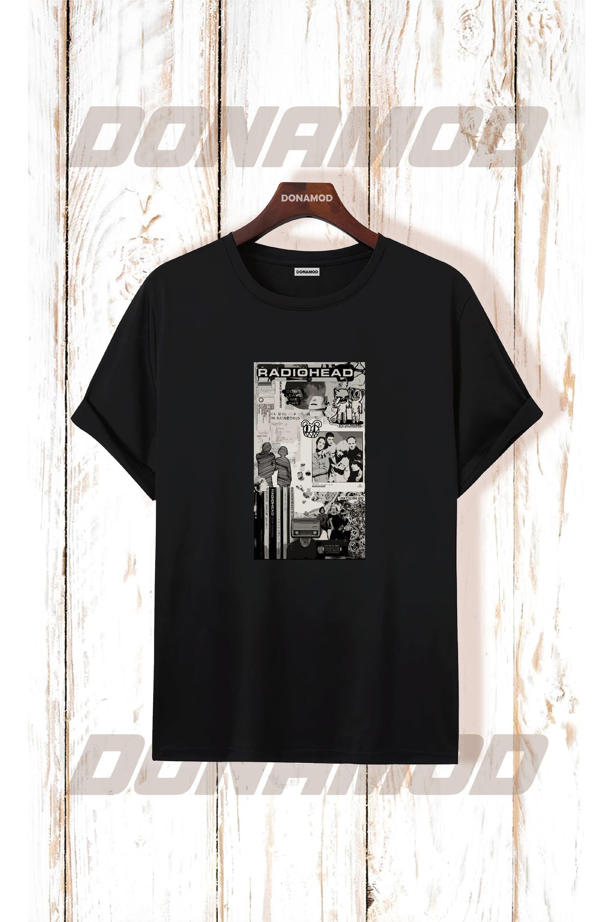 donamod Siyah Beyaz Oversize Radiohead Rammstein Angel Opeth Burzum Rock Metal Black Müzik Tişört T shirt