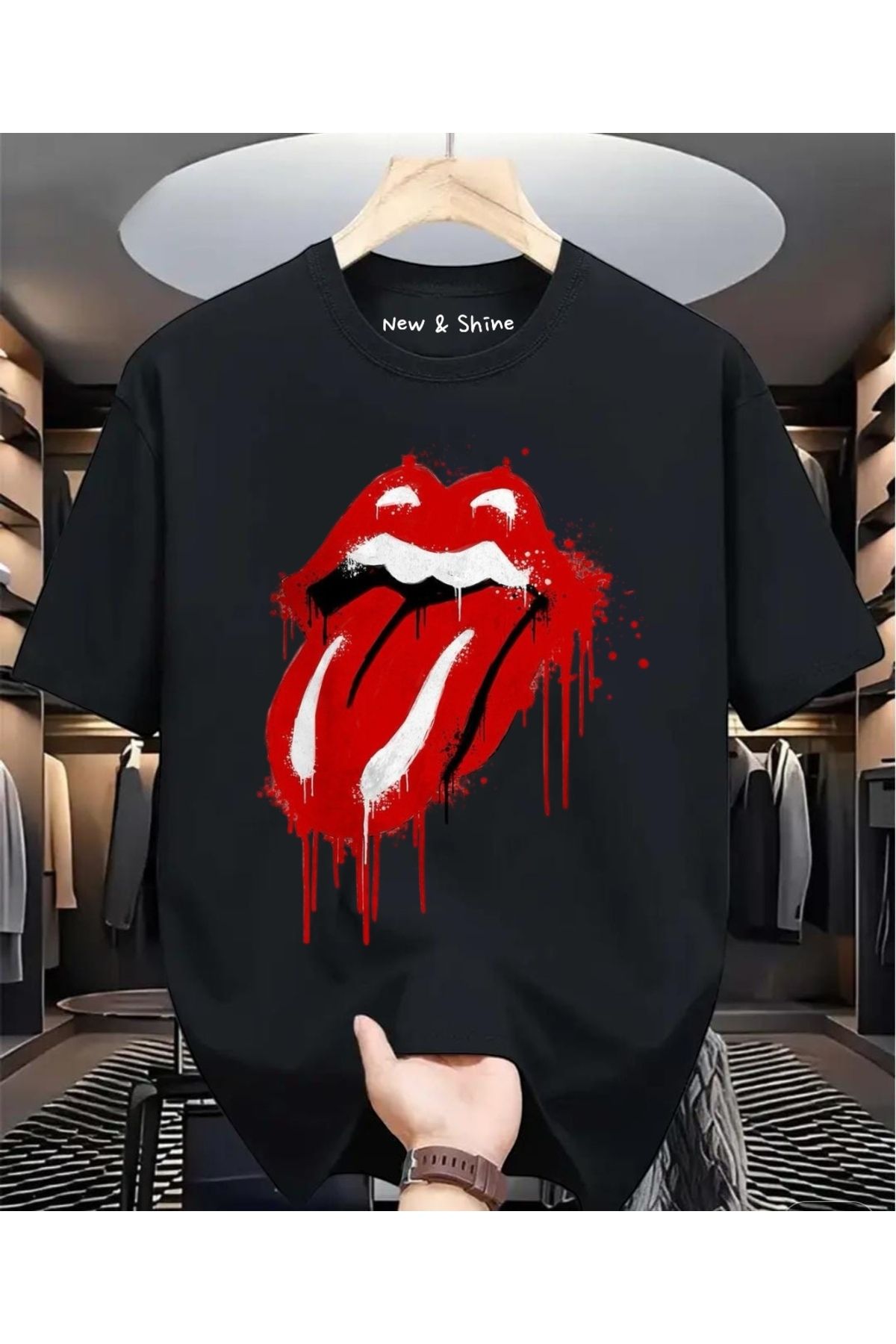 New Shine Rolling Stones Büyük Beden Oversize T-Shirt